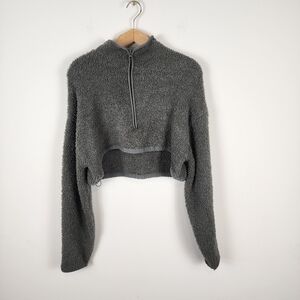 Skims Cozy Knit Half Zip Sherpa Fleece Gray Pullover Women's Size L/XL